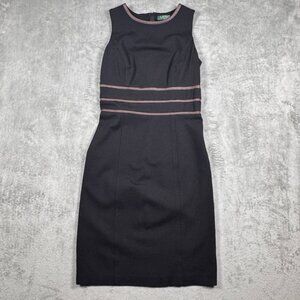 Lauren‎ Ralph Lauren Black Sleeveless Dress Size 6 Brown Stripe Waist Detail